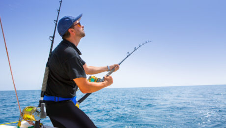 blue sea offshore fishing boat with fisherman Fishing in Fiji